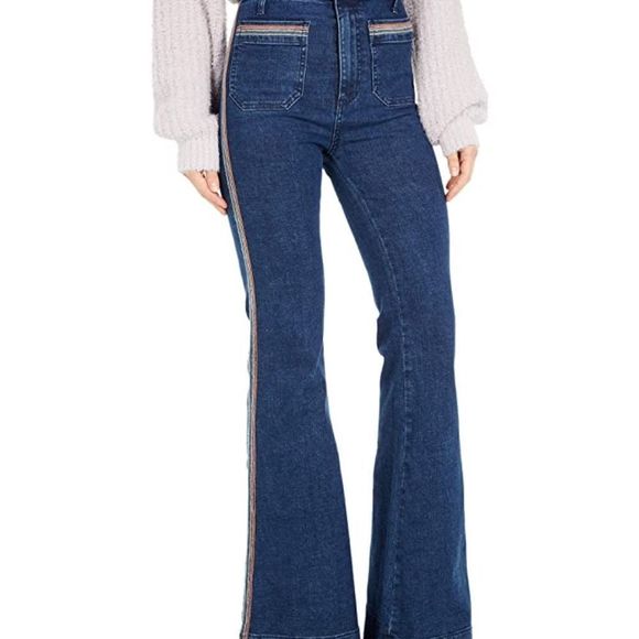 Show Me Your Mumu Farrah Trouser Flare Sunset Strip Bell Bottom Striped Jeans 29 - Picture 6 of 10